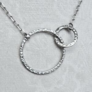 Cookie Lee Silver Tone Hammered Double Circle Pendant Necklace